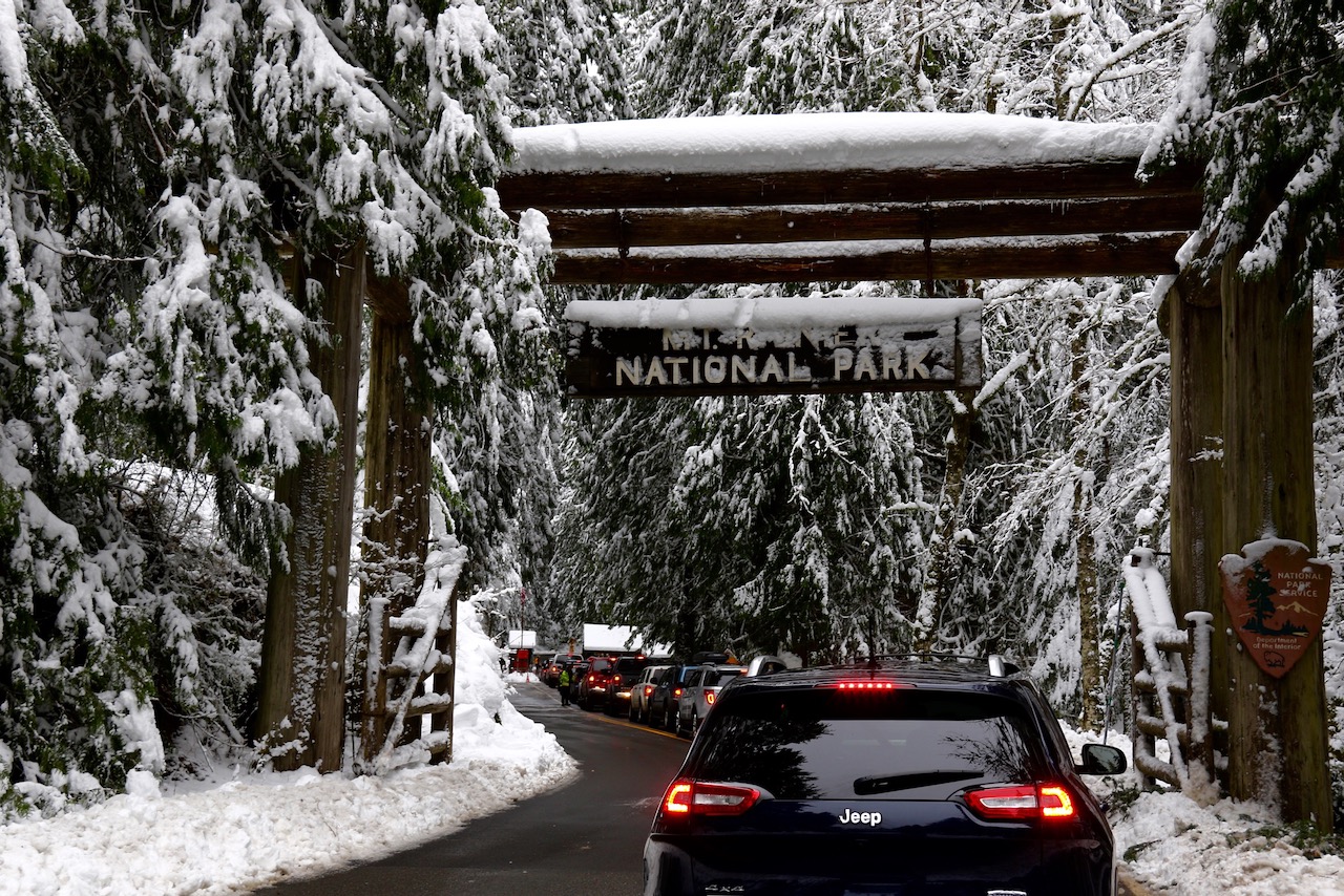 Traffic at Mount Rainier National Park's Nisqually Entrance